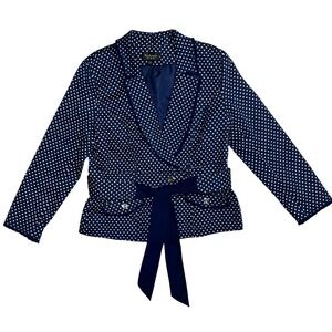Katherine New York Navy White Polka Dot Blazer Jacket Womens PXL Bow Accent